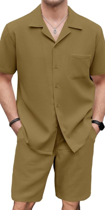 Men's Summer Beach Hawaiian Camp Collar Tracksuit Set