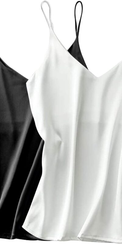 Ekouaer Women's Satin Cami Tops 2 Pack, V Neck, Size S-XL