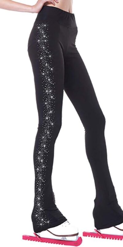 LIUHUO Girls' Black Figure Skating Leggings with Crystals