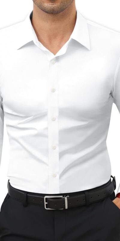 Muscle Fit Stretch Long Sleeve Button Down Dress Shirt