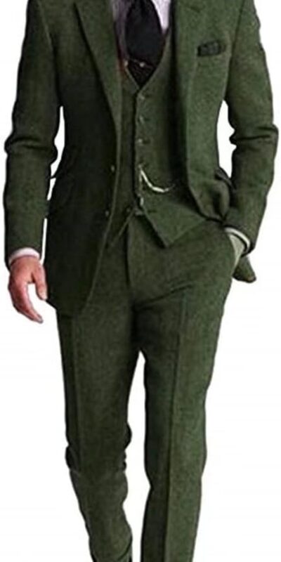 Vintage 3 Piece Brown Grey Tweed Herringbone Men's Suit