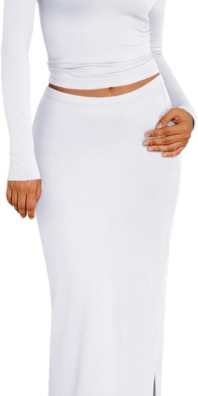 Stylish 2 Piece Skirt Set: Long Sleeve Crop Top & Maxi Skirt