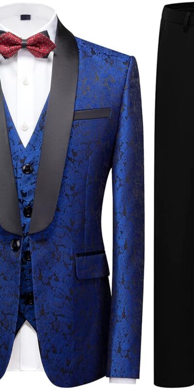 Formal Slim Fit 3 Piece Paisley Tuxedo Suit Set