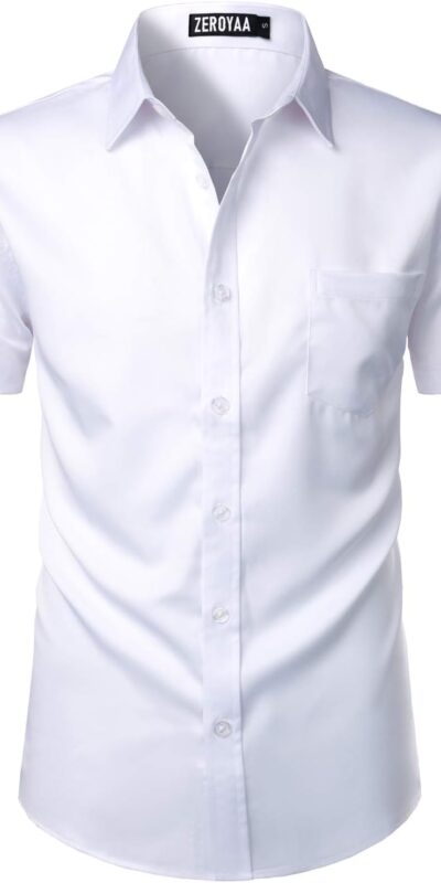 ZEROYAA Men's Slim Fit Short Sleeve Button Up Shirt