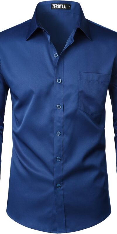 ZEROYAA Men's Slim Fit Long Sleeve Button Up Dress Shirt