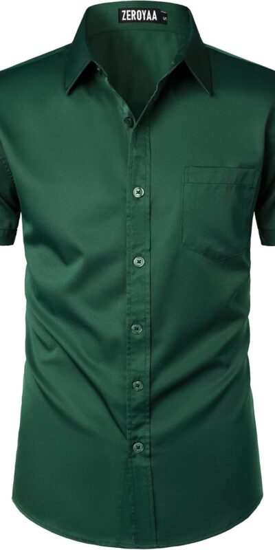 ZEROYAA Men's Urban Slim Fit Short Sleeve Dress Shirt