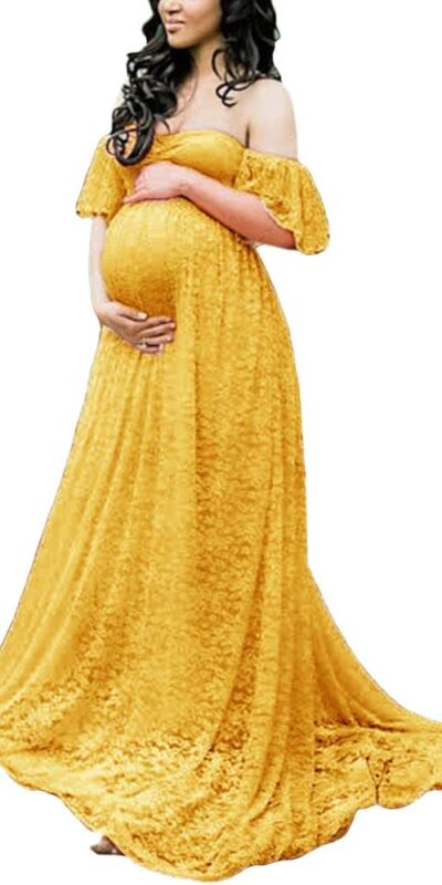 Floral Lace Maternity Gown for Baby Shower Photography