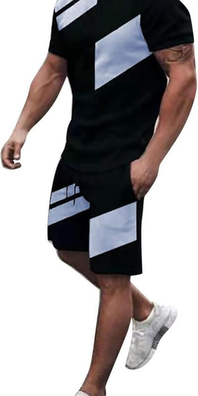 Men's 2-Piece Tracksuit Set: Short Sleeve Sweatsuit & Active Shorts