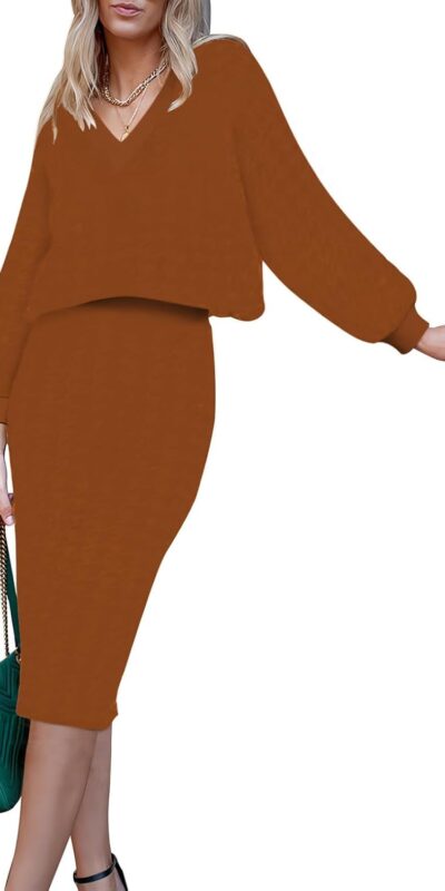 Home 9 Women's 2-Piece Sweater Midi Skirt Set, Batwing Sleeve, Fall/Winter