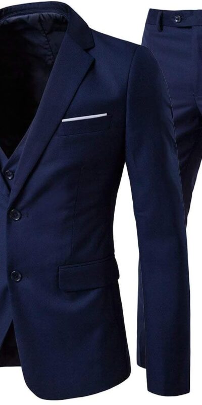 Cloudstyle Men's 3-Piece Slim Fit Suit Set, Solid Color