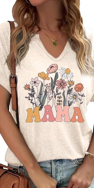 Vintage Floral V Neck Tee - Casual Cottagecore Style