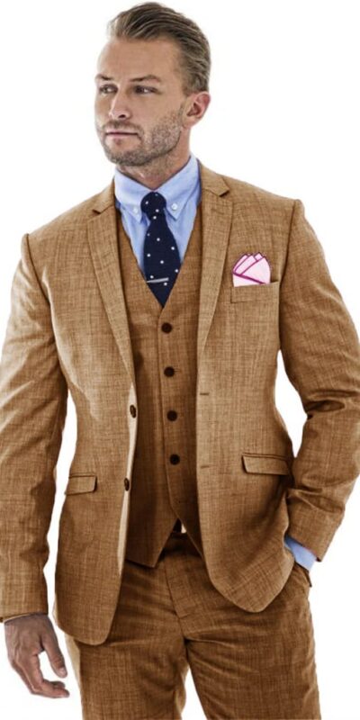 Men's Slim Fit Linen Suit 3-Piece Set for Summer Events