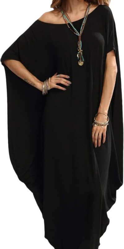 Verdusa Women's Oversized Maxi Dress with Boat Neck and Dolman Sleeves