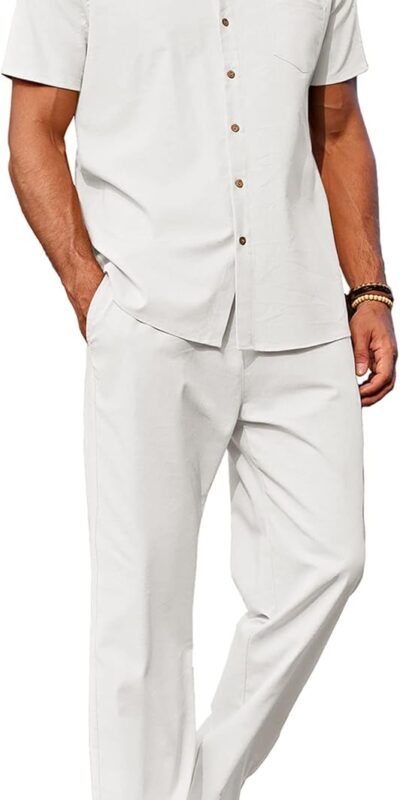 COOFANDY Men's 2-Piece Casual Linen Beach Outfit Set