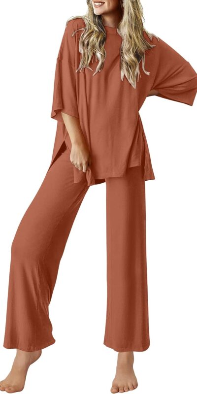 Women's Lounge Set: Soft Comfy Pajamas, Short Sleeve, Long Pants