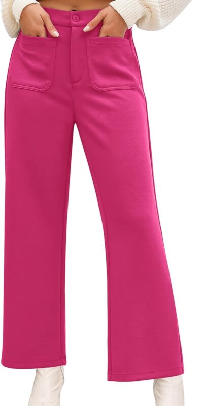 GRAPENT Wide Leg High Waisted Business Casual Pants, Elastic Waist, Cropped, Pockets, Stretch, Fall Knit - Size Medium