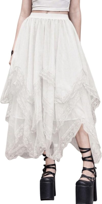 SHENHE Women's Lace Trim Layered Mesh Tulle Skirt - XL