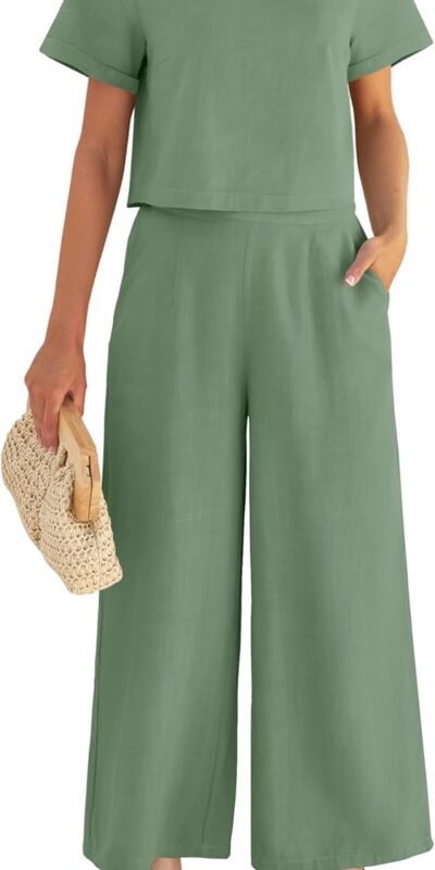 ZESICA Women's Linen Lounge Matching Set - Trendy Tracksuits