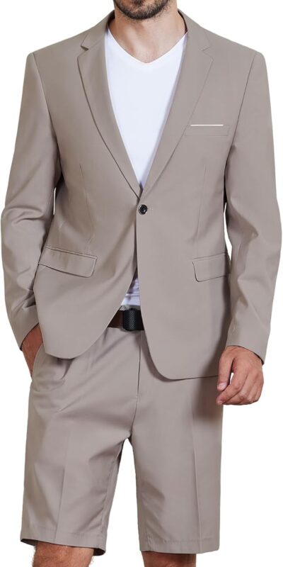 MYS Men's Slim Fit Suit Set with One Button Blazer
