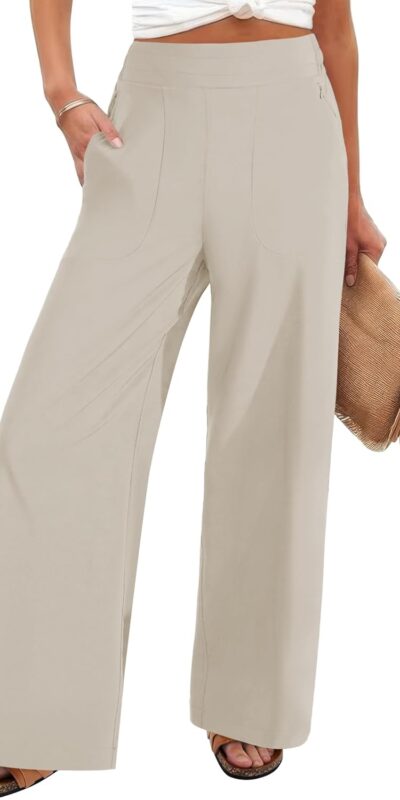 Home 10 FireSwan Women's Wide Leg Palazzo Pants with Zipper Pockets