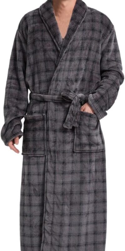 Big & Tall Men's Fleece Plush Shawl Collar Plaid Robe
