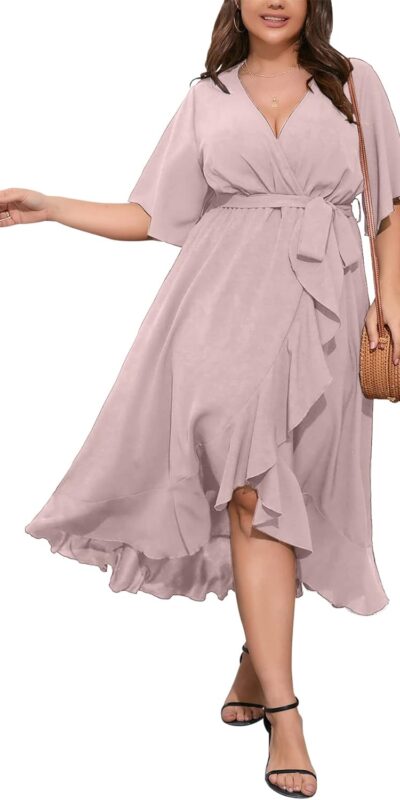 Plus Size Short Sleeve High Low Maxi Dress with Ruffles