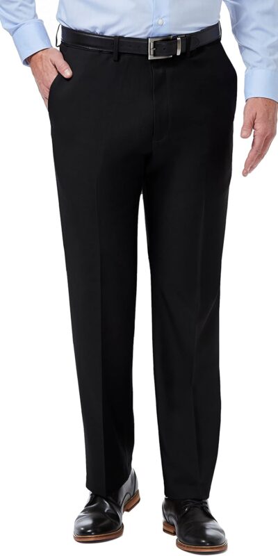 Haggar Men's Classic Fit Flat Front Comfort Waistband Pants