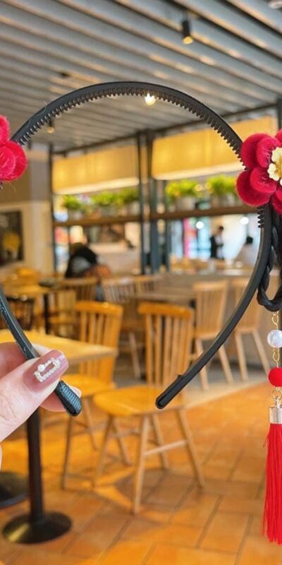 Chinese New Year Pearl Tassel Hanfu Bow Headband for Women