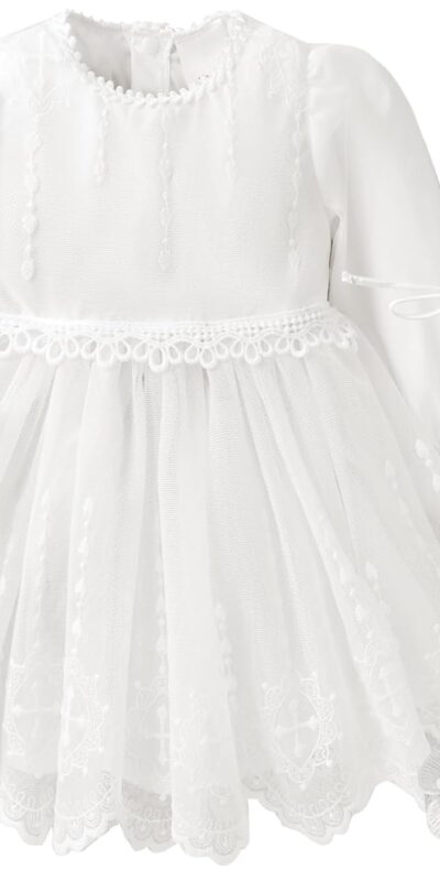 Booulfi Baby Girl Baptism Dress Set - Lace White 3 Pcs