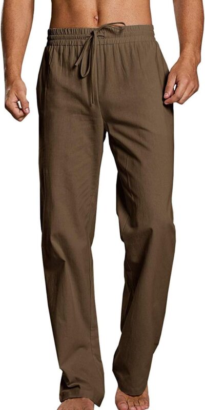 Men's Linen Drawstring Beach Golf Pants - Elastic Waist