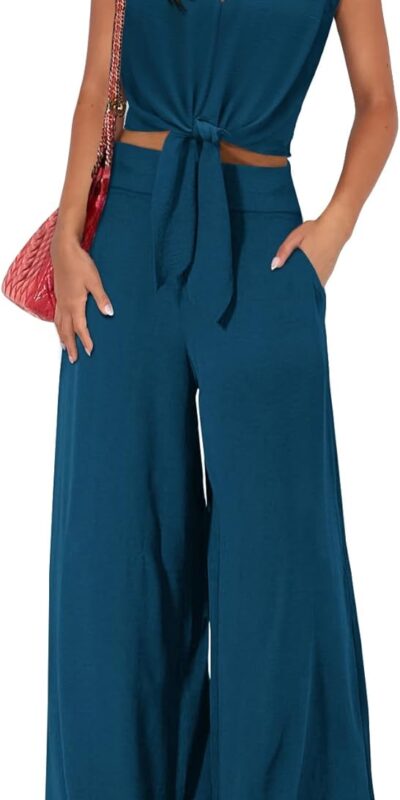 PRETTYGARDEN 2024 Summer Tracksuit Set with Wide Leg Pants