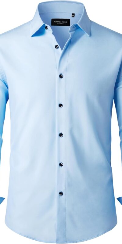 Stretchy & Wrinkle-Free Men's Button Down Dress Shirt