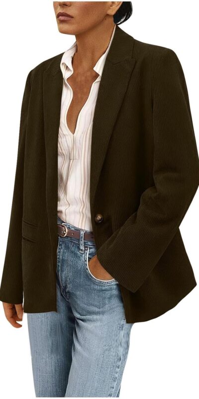 Women's Winter Corduroy Blazer Jacket - Long Sleeve, Dressy
