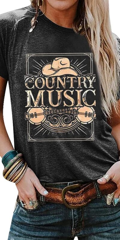 Vintage Country Music Graphic Tee for Women Casual Western Shirt