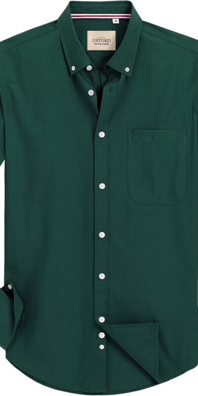 Men's Classic Solid Oxford Shirt with Long Sleeves & Pocket