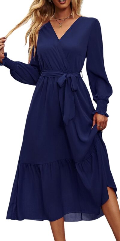 Floral Print Boho Maxi Dress with Belt, Long Sleeve