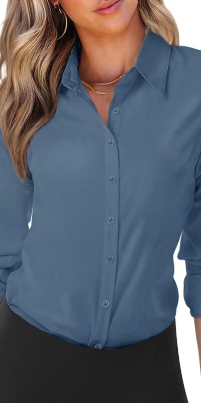 Women's Wrinkle-Free Office Blouse - Long Sleeve Button Down