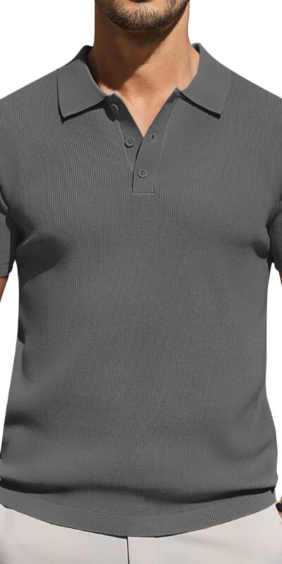 COOFANDY Men's Slim Fit Knit Polo Sweater, Short Sleeve Casual Summer Pullover