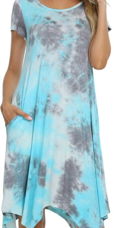 Invug Women’s Casual Loose Soft Crewneck T-Shirt Dress with Pockets