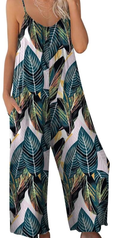 ANRABESS Women's Summer Boho Wide Leg Jumpsuit, Sleeveless