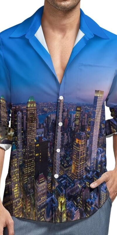 Men's Long Sleeve New York City Hawaiian Shirt - Summer Top
