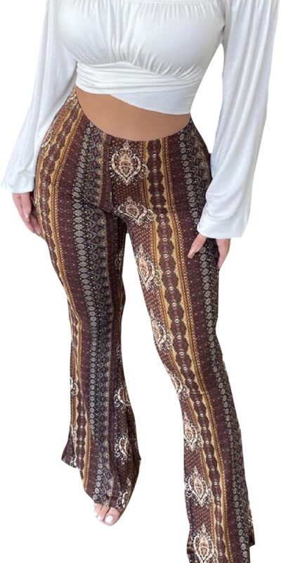 Vintage Floral High Waist Boho Flare Pants for Women