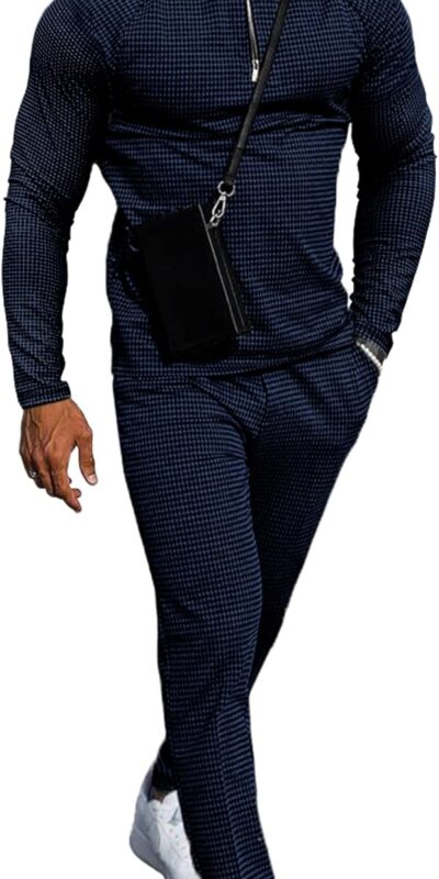 Men's Athletic Quarter Zip Polo Tracksuit Jogging Set - XL