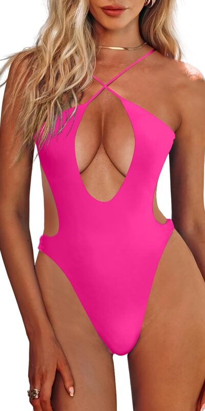 HYPERFIRE Women's Criss Cross Halter Monokini Swimsuit - Backless