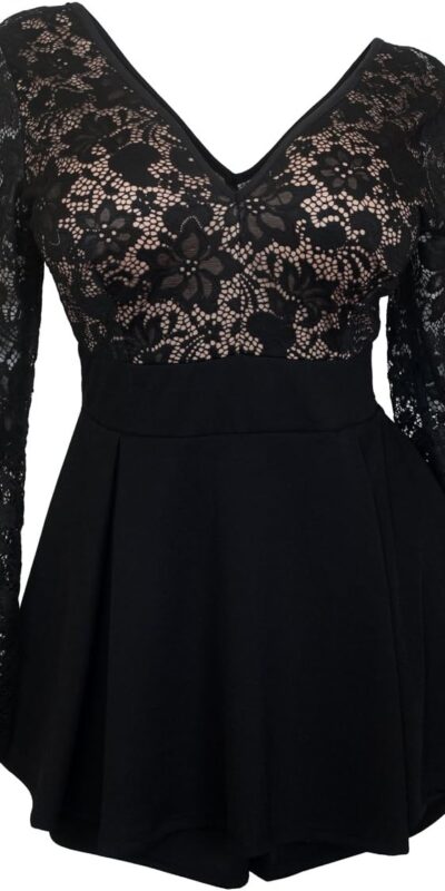 EVogues Lace Overlay Romper Dress - Plus Size
