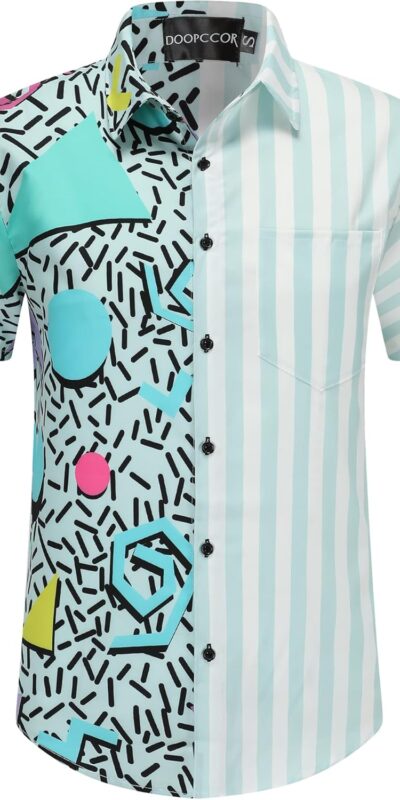 Retro 80s 90s Disco Button-Down Shirt for Men