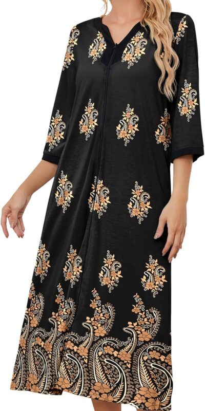 PITINAN Women's Zip-Up Moo Moo Nightgown Robe, S-3XL