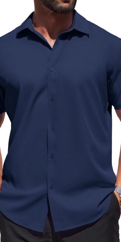 COOFANDY Men's Short Sleeve Dress Shirt, Lightweight & Wrinkle-Free