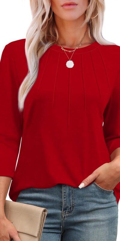 Casual Tunic Tops with 3/4 Length Sleeves Loose Fit