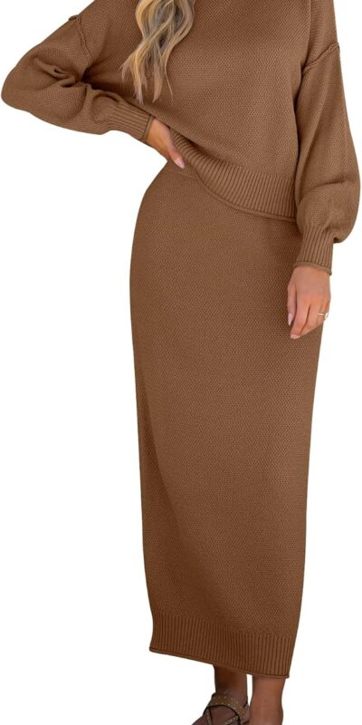 Caracilia Women's 2 Piece Sweater Skirt Set Oversized Long Sleeve Maxi Skirt - Fall 2024 Knit
